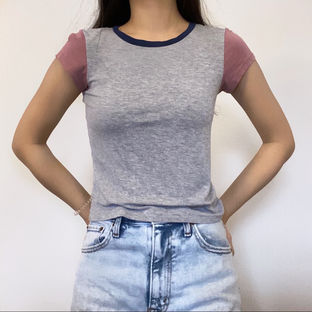 Grey and pink baseball baby tee